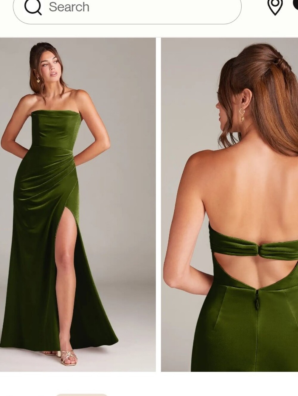 Azazie Leonis Olive Green Velvet Strapless Dress